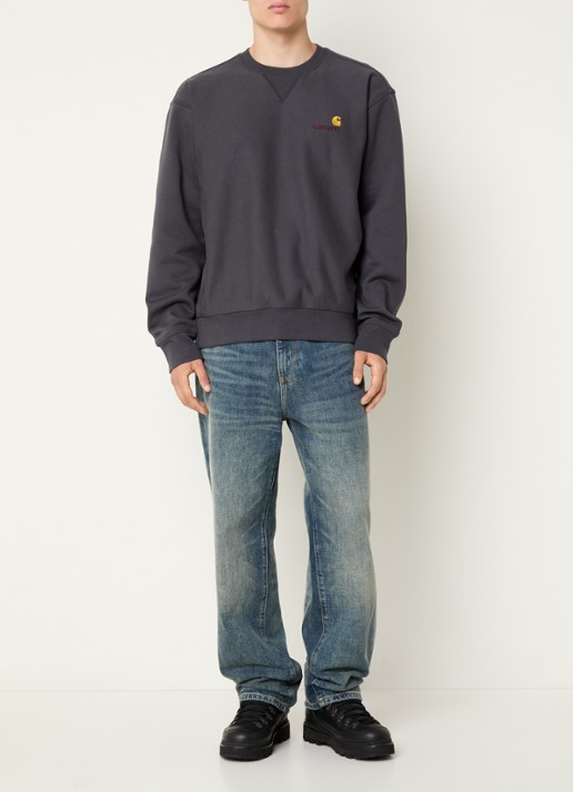 Carhartt WIP American Script sweater met logoborduring - voorkant 2 antraciet