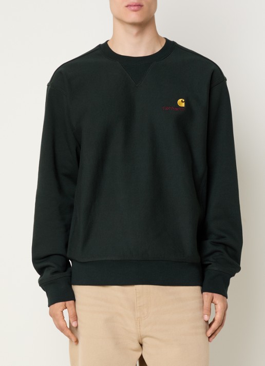 Carhartt WIP American Script sweater met logoborduring - detail 2 donkergroen