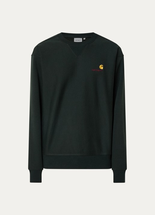 Carhartt WIP American Script sweater met logoborduring - voorkant 3 donkergroen