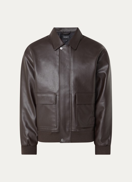 Carhartt WIP Arizona jack van imitatieleer - voorkant 2 donkerbruin