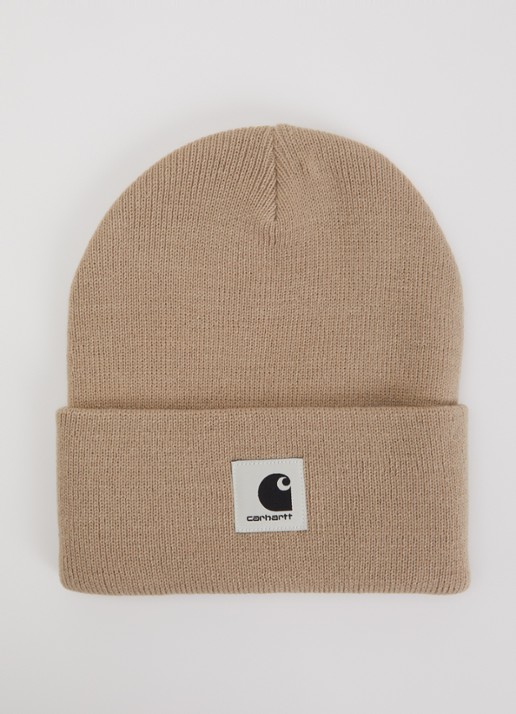Carhartt WIP Ashley fijngebreide muts met logo - voorkant donkerbeige