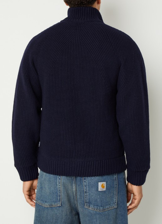 Carhartt WIP Banley ribgebreid vest in wolblend - achterkant 4 donkerblauw