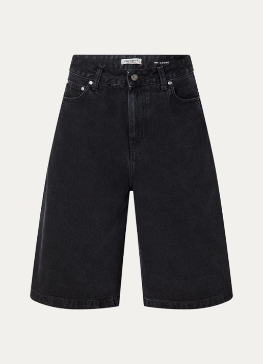 Carhartt WIP Bellmont mid waist loose fit korte broek met gespdetail - voorkant 2 zwart