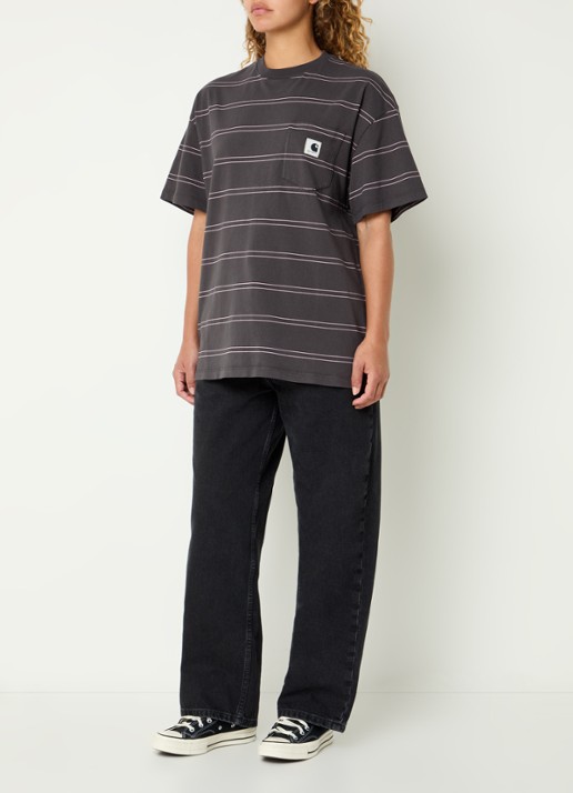Carhartt WIP Bert T-shirt met streepprint - voorkant 2 antraciet