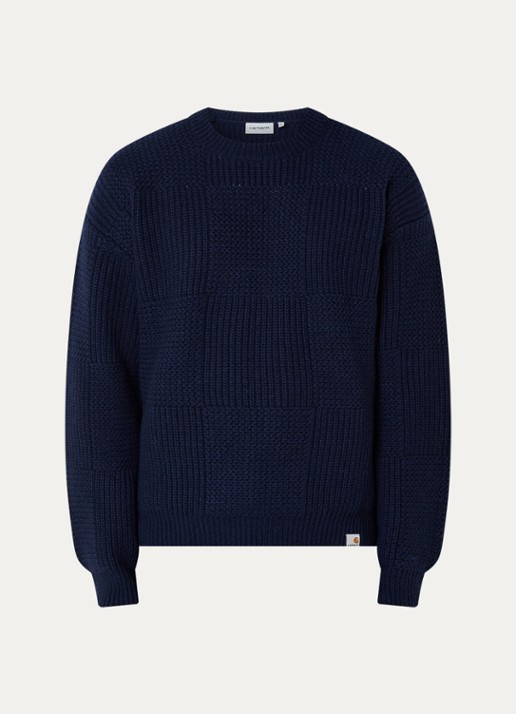 Carhartt WIP Bishop grofgebreide trui in wolblend - voorkant 2 donkerblauw