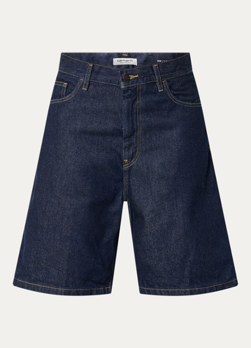 Carhartt WIP Brandon low waist loose fit korte broek van denim met donkere wassing - voorkant 3 indigo