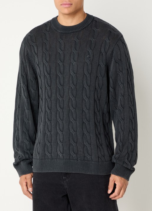 Carhartt WIP Carter kabelgebreide trui - detail 3 donkergrijs