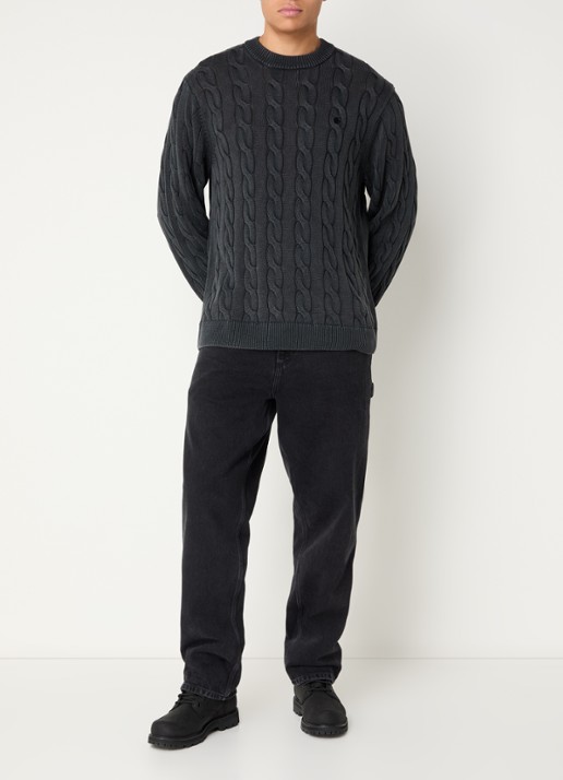 Carhartt WIP Carter kabelgebreide trui - voorkant 2 donkergrijs