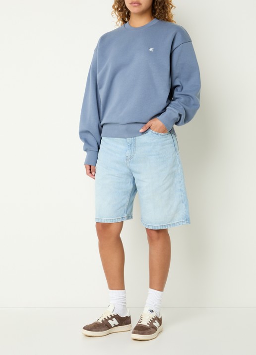 Carhartt WIP Casey sweater met logoborduring - voorkant 4 staalblauw