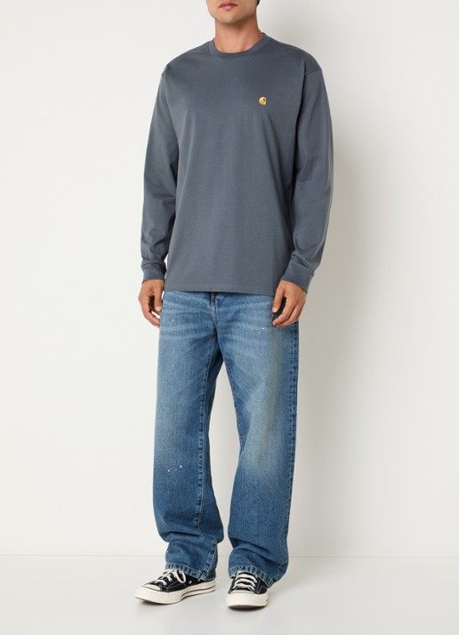 Carhartt WIP Chase longsleeve met logoborduring - voorkant 2 beige