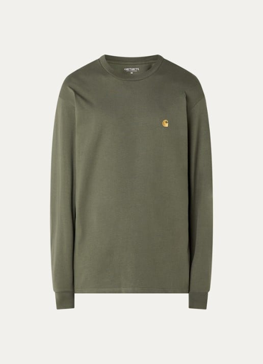 Carhartt WIP Chase longsleeve met logoborduring - voorkant 2 groen
