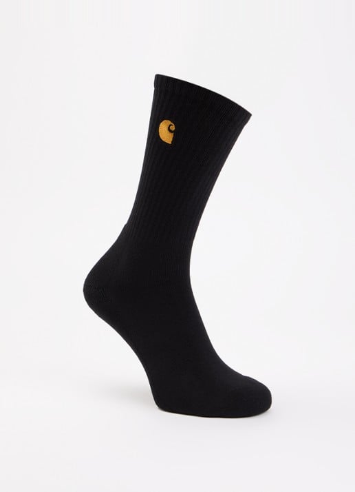 Carhartt WIP Chase sportsokken met logoborduring - voorkant 2 zwart