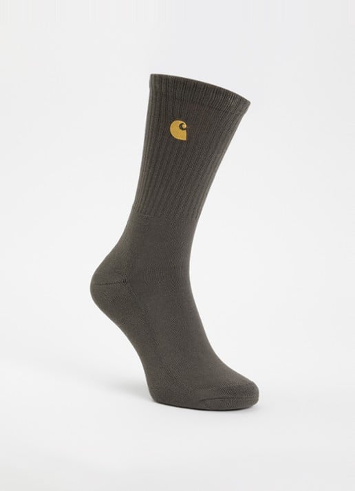 Carhartt WIP Chase sportsokken met logoborduring - voorkant bronsgroen