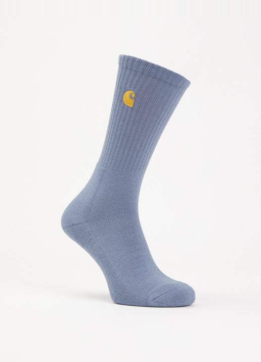 Carhartt WIP Chase sportsokken met logoborduring - voorkant staalblauw