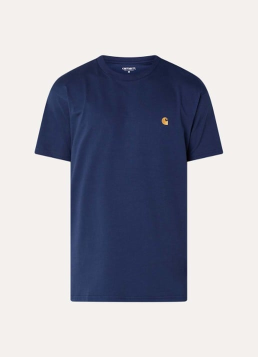 Carhartt WIP Chase T-shirt met logo - voorkant 2 donkerblauw