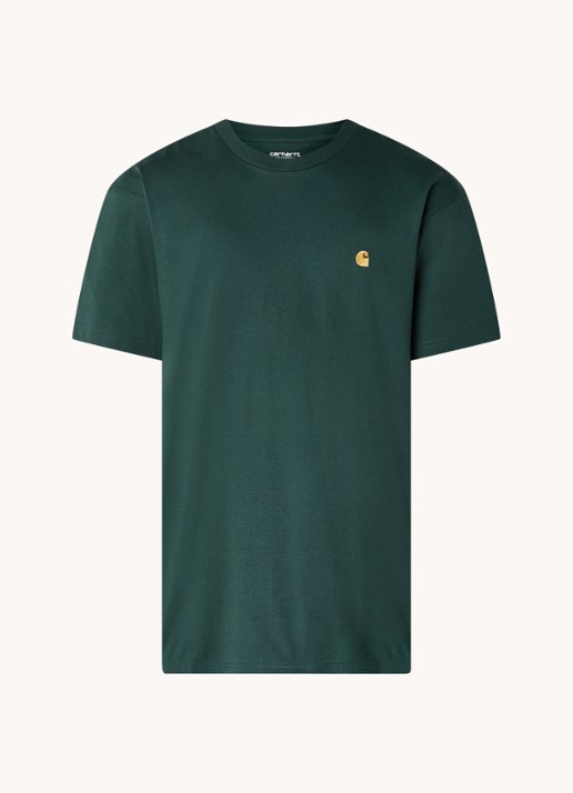 Carhartt WIP Chase T-shirt met logo - voorkant 2 donkergroen