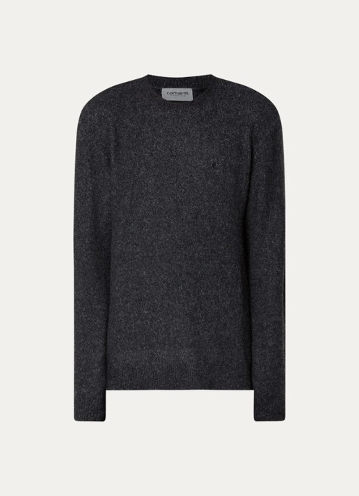 Carhartt WIP Curtis grofgebreide trui in wolblend met ronde hals - voorkant donkerblauw