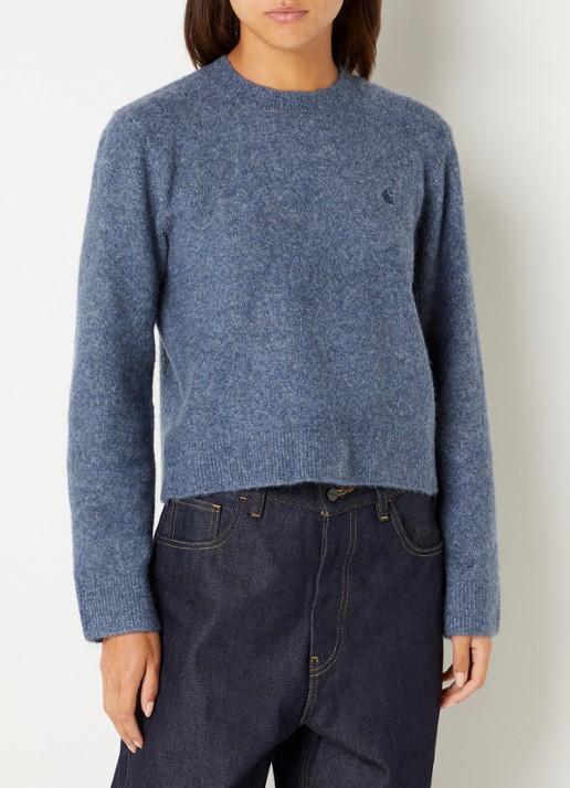 Carhartt WIP Curtis grofgebreide trui met logo - detail 2 blauw
