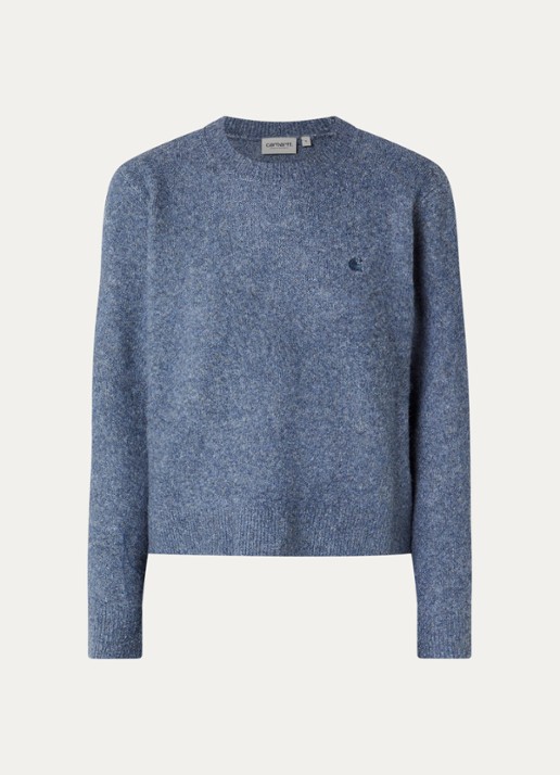 Carhartt WIP Curtis grofgebreide trui met logo - voorkant 3 blauw