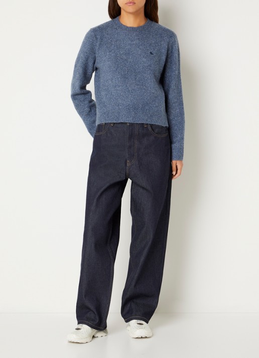 Carhartt WIP Curtis grofgebreide trui met logo - voorkant 4 blauw