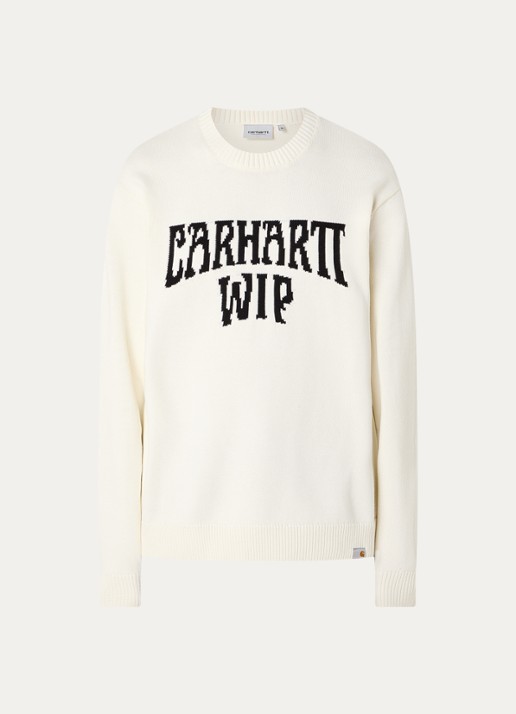 Carhartt WIP Deck fijngebreide trui met logo - voorkant 2 gebroken wit