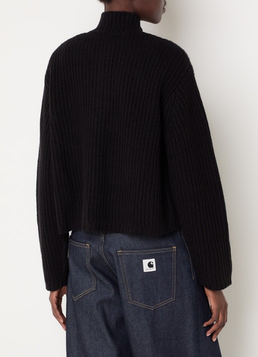 Carhartt WIP Detroit ribgebreide trui in wolblend met halve rits - achterkant 4 zwart