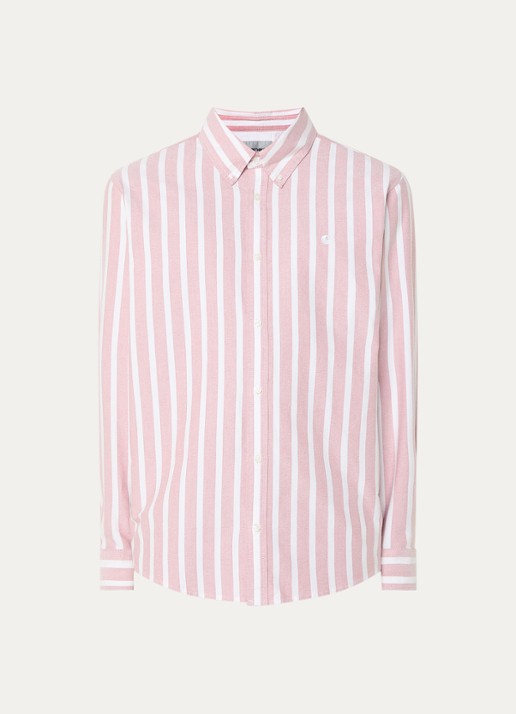 Carhartt WIP Deven regular fit overhemd met streepprint - voorkant 2 lichtrood