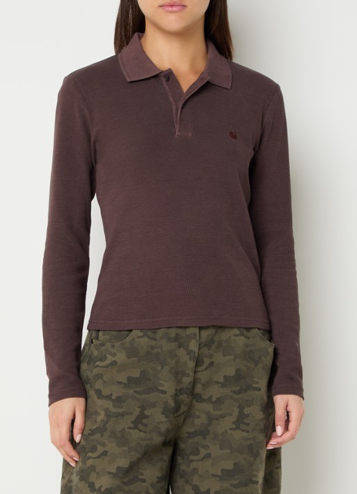 Carhartt WIP Dora regular fit polo met structuur - detail bruin