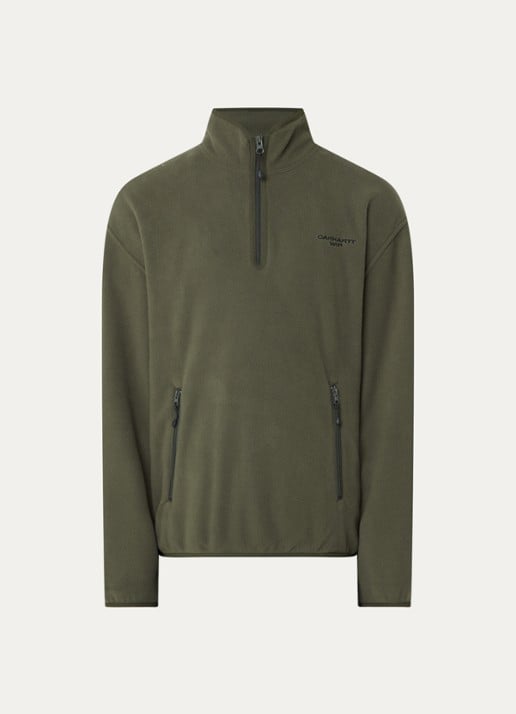 Carhartt WIP Edmore sweater van teddy met opstaande kraag - voorkant olijfgroen