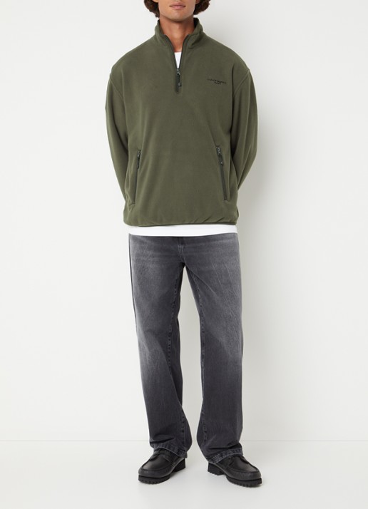 Carhartt WIP Edmore sweater van teddy met opstaande kraag - voorkant 2 olijfgroen
