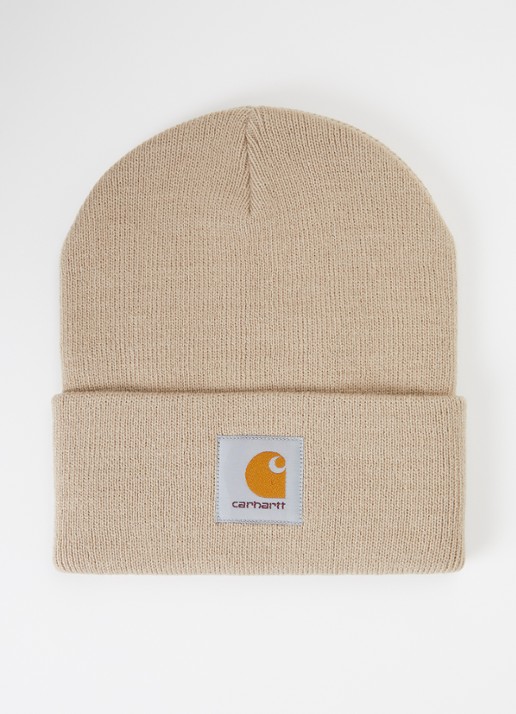 Carhartt WIP Fijngebreide muts met logo - voorkant beige