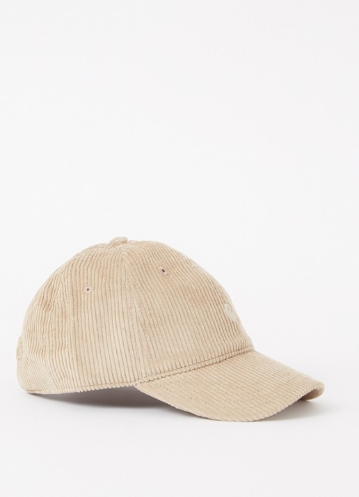 Carhartt WIP Harlem pet van corduroy met logoborduring  - voorkant donkerbeige