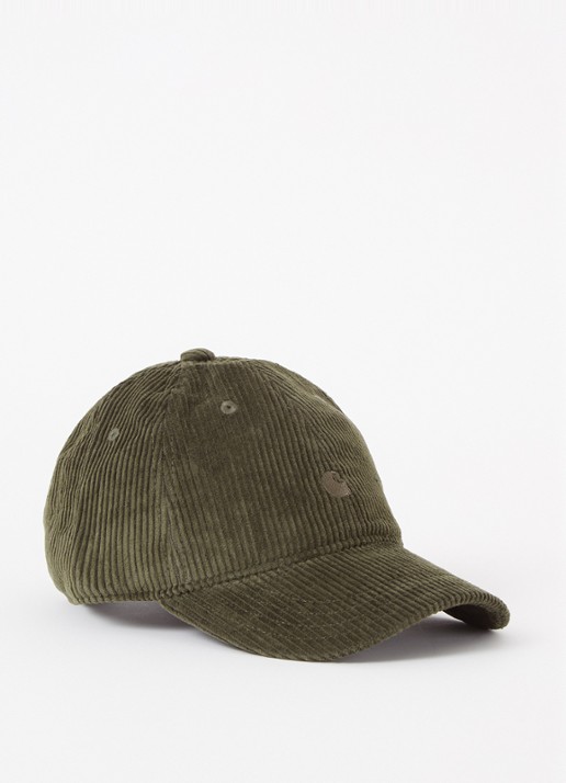 Carhartt WIP Harlem pet van corduroy met logoborduring  - voorkant 2 bronsgroen
