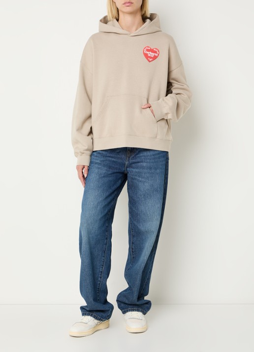 Carhartt WIP Hoodie met front- en backprint - voorkant 4 beige