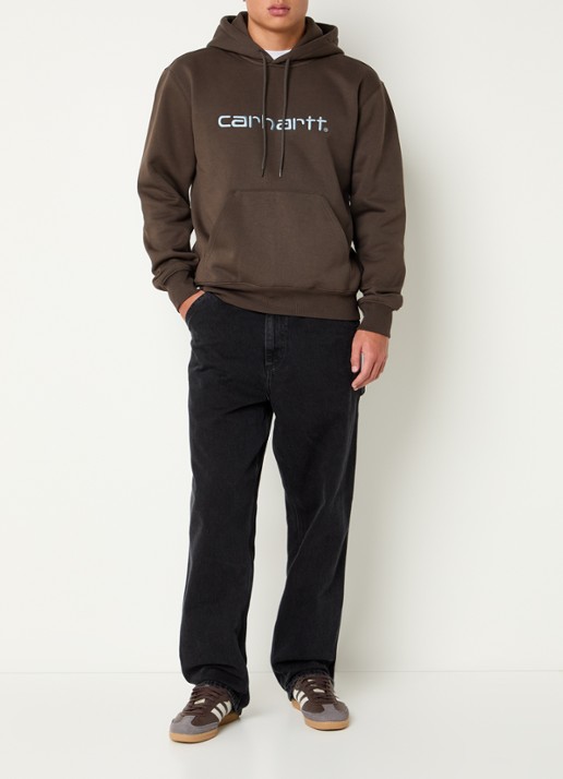 Carhartt WIP Hoodie met logoborduring - voorkant 2 donkerbruin
