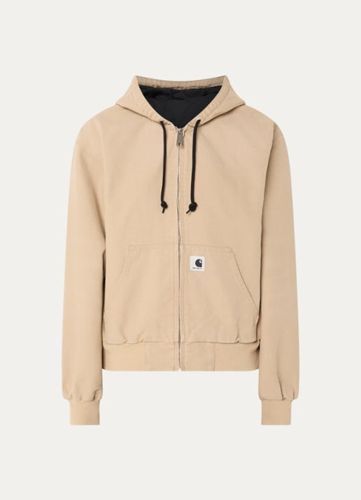 Carhartt WIP Jack met capuchon en logo - voorkant beige