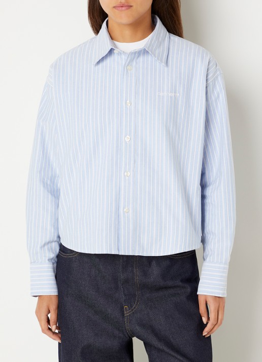 Carhartt WIP Kanan blouse met streepprint - detail 3 lichtblauw