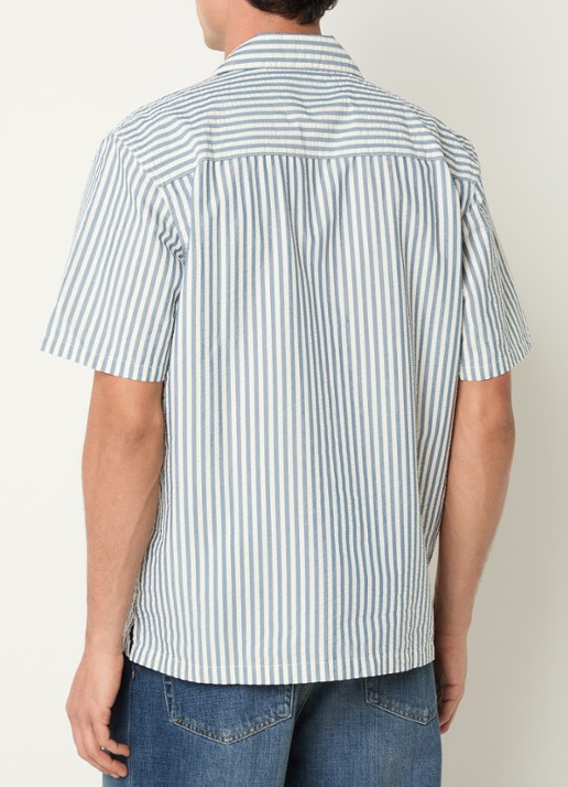 Carhartt WIP Leavel regular fit overhemd met borstzak en streepprint - achterkant staalblauw