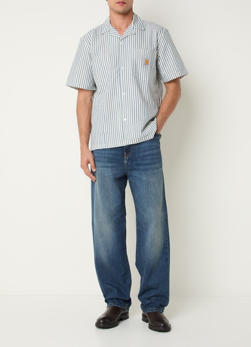 Carhartt WIP Leavel regular fit overhemd met borstzak en streepprint - voorkant 4 staalblauw
