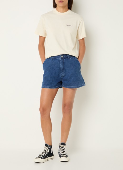 Carhartt WIP Lova Low waist wide fit korte broek van denim met medium wassing - voorkant 3 indigo