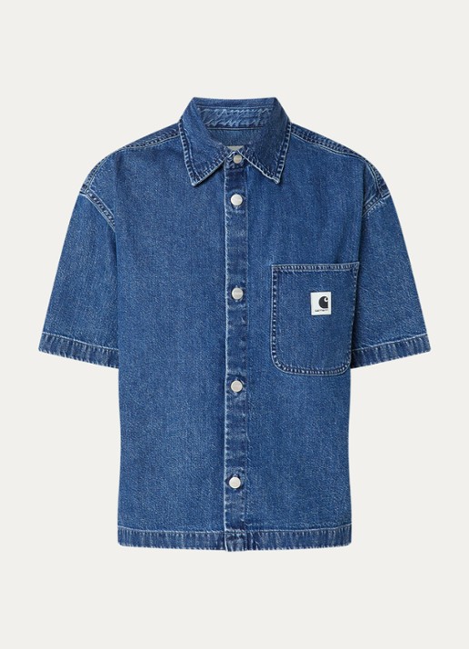 Carhartt WIP Lovilia blouse van denim met borstzak en logo - voorkant 3 blauw
