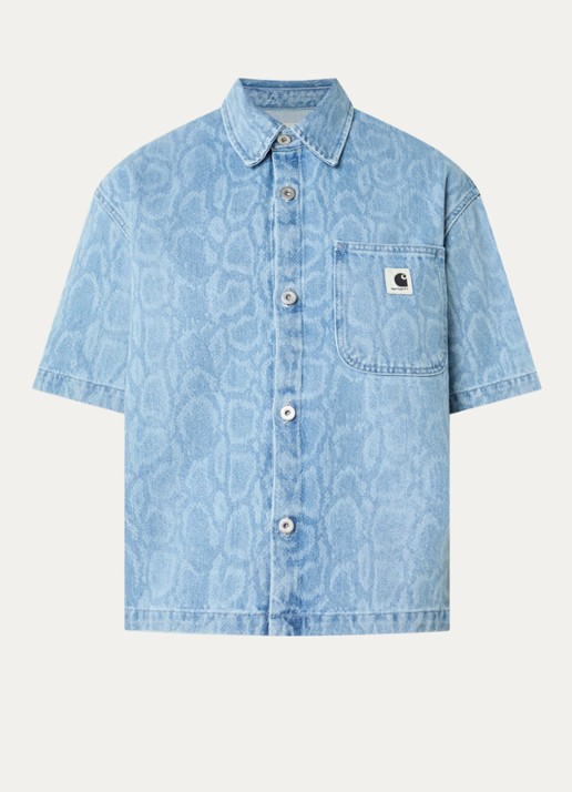 Carhartt WIP Lovilia blouse van denim met print - voorkant blauwgrijs