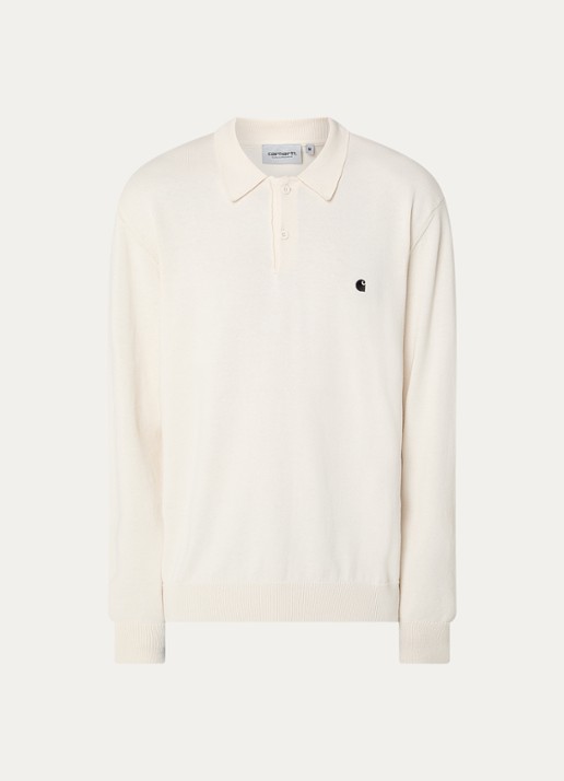 Carhartt WIP Madison fijngebreide polo met logoborduring - voorkant 3 creme