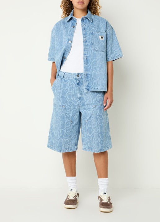Carhartt WIP Nixon high waist straight fit korte broek van denim - voorkant 2 indigo