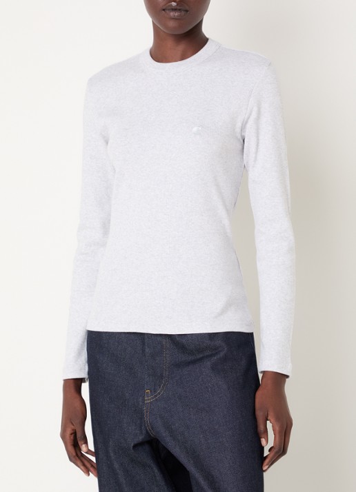 Carhartt WIP Philipa longsleeve met ribstructuur en logoborduring - detail 2 grijs