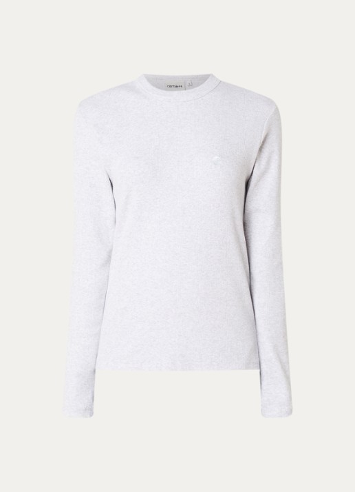 Carhartt WIP Philipa longsleeve met ribstructuur en logoborduring - voorkant 3 grijs