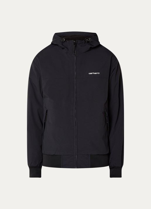 Carhartt WIP Sail windjack met capuchon en fleece voering - voorkant 3 zwart