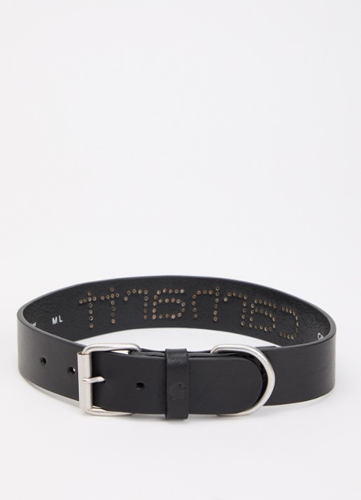 Carhartt WIP Script Studs honden halsband van leer - voorkant 2 zwart