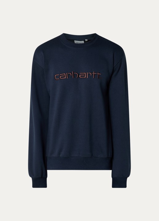 Carhartt WIP Sweater met logoborduring - voorkant 3 donkerblauw
