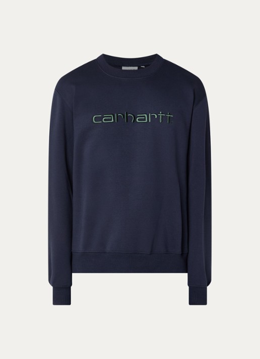 Carhartt WIP Sweater met logoborduring - voorkant 2 donkerblauw